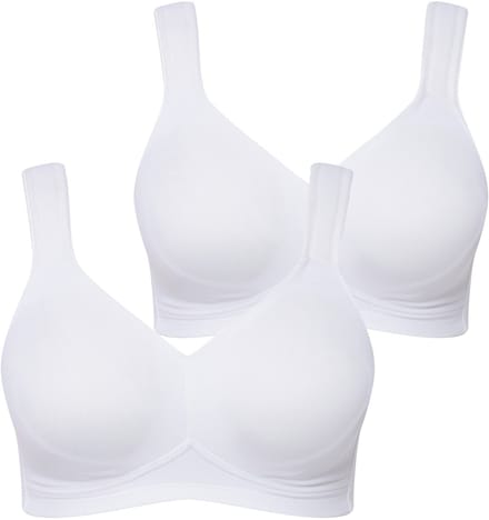 Ulla Popken - Dames - Microvezel-beha set van 2 zonder beugel voorgevormde cups - Sneeuwwit - Maat 90B