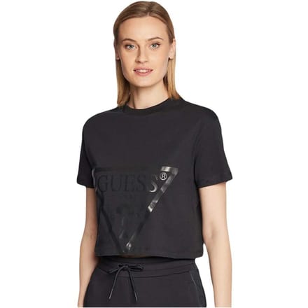 Guess dames T-shirt met klassiek logo en driehoekige print