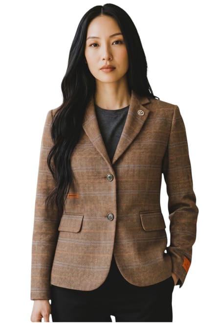 Dames eikenbruin op maat gemaakte geruite tweed blazer formele jas - TPSTZ-7