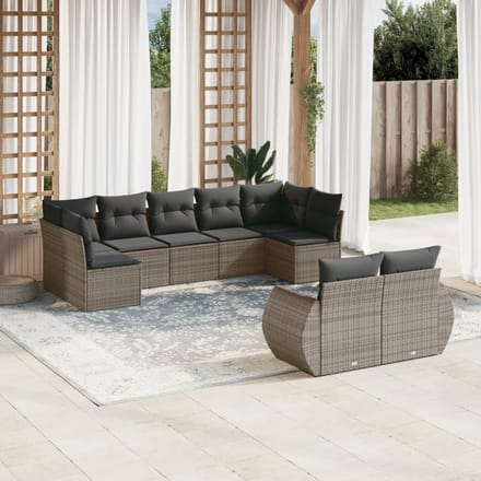 vidaXL - 9-delige - Loungeset - met - kussens - poly - rattan - grijs