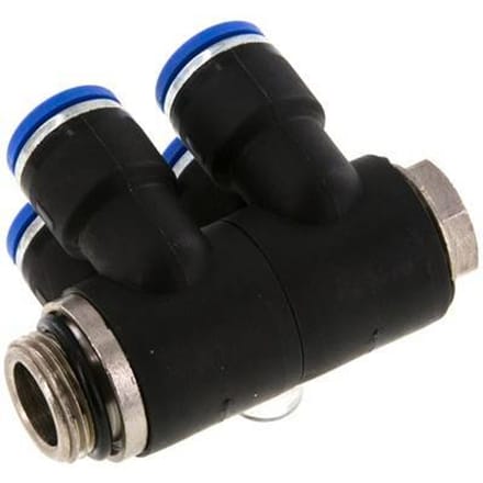 10mm x G3/8'' 4-way Manifold Messing/PA 66 Insteekfitting Buitendraad Draaibaar NBR