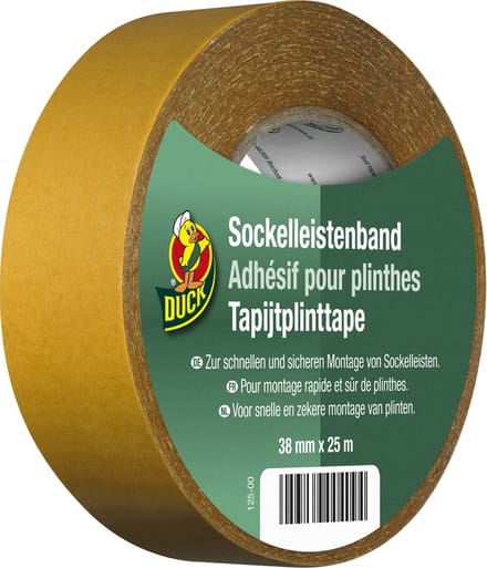 Duck Tapijtplint Tape - Montagetape voor het Bevestigen van Afgehechte Tapijtplinten en Zachte Plinten - Geschikt voor Gebruik Binnenshuis - Gemaakt van Kunststof - Afmeting 38 mm x 25 m - Kleur Goud
