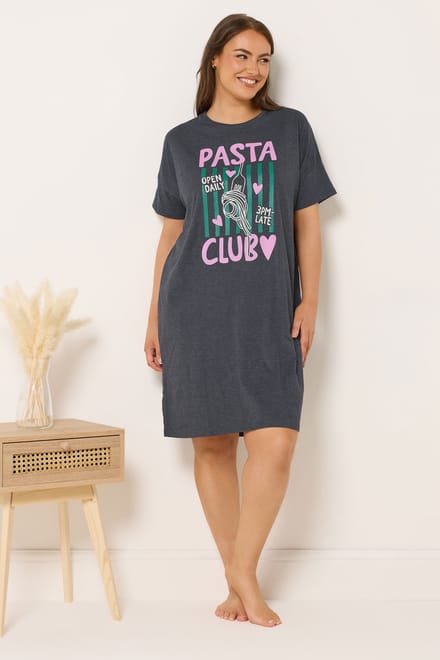 Yours 2 Pack Grijze Pasta Club Nachthemden Size 46-48