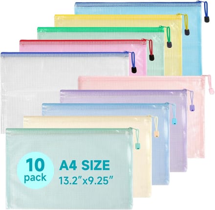 10 stuks documentenmap met ritssluiting A4, waterdichte documentenmap A4 voor documenten, kassabon, papier, school, examenblad, cosmetica, reizen, 10 kleuren…