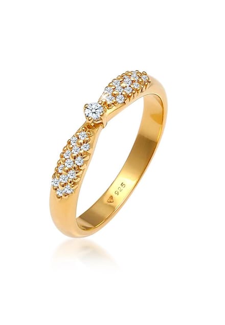 Elli PREMIUM - Ring - Dames Engagement Glamorous met Diamond (0.16 ct) in 925 Sterling Silver Gold Plated - Dames
