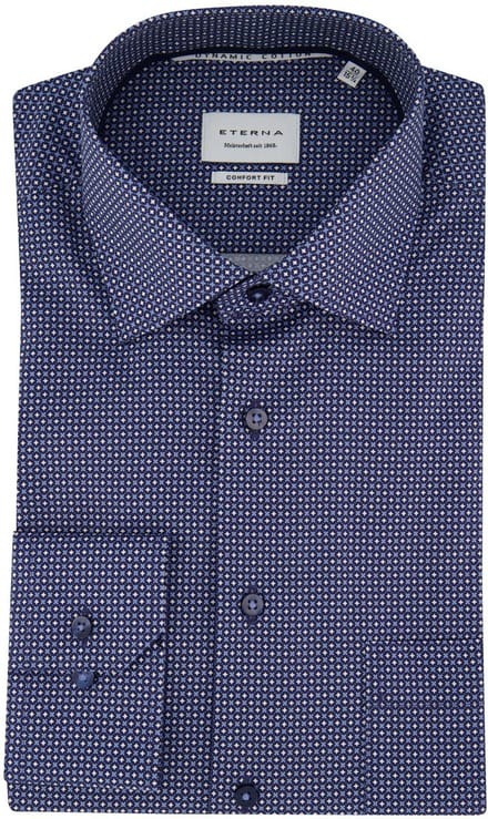 Blauw geprint Eterna overhemd met borstzak