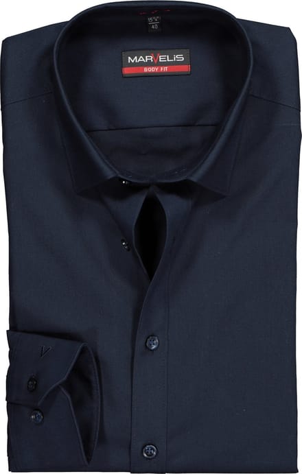 MARVELIS body fit overhemd - donkerblauw - Strijkvriendelijk - Boordmaat: 40