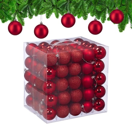 Kerstballen set van 100 - Ø 6 cm - kunststof - onbreekbaar - rood