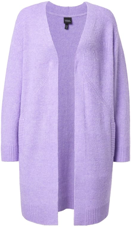 Ulla Popken - Dames - Lang vest geribbeld breisel zonder sluiting lange mouw - Lavendel - Maat 42+