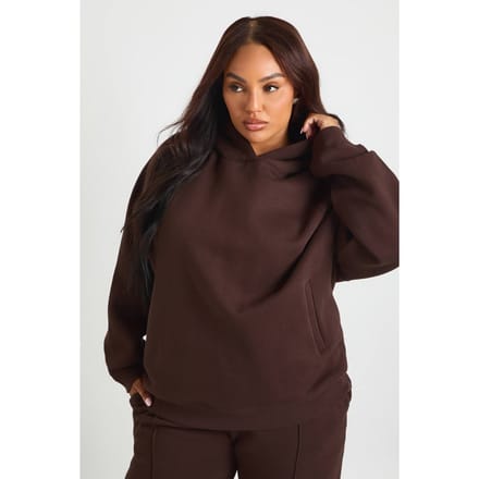 boohoo Dames Plus Core Basic Raglannaad Oversized Hoodie | Chocoladebruin | Maat: 50