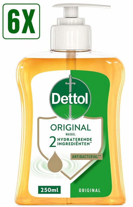 6 x Dettol Antibacteriële Handzeep Original 250ML - Wasgel - 2 hydraterende ingrediënten