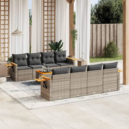 vidaXL - 9-delige - Loungeset - met - kussens - poly - rattan - grijs