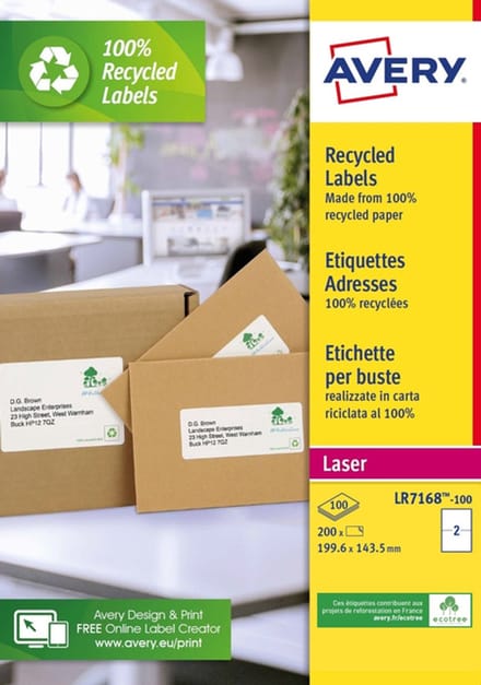 Etiket avery lr7168 199.6x143.5 recycled wt 200st | 5 stuks