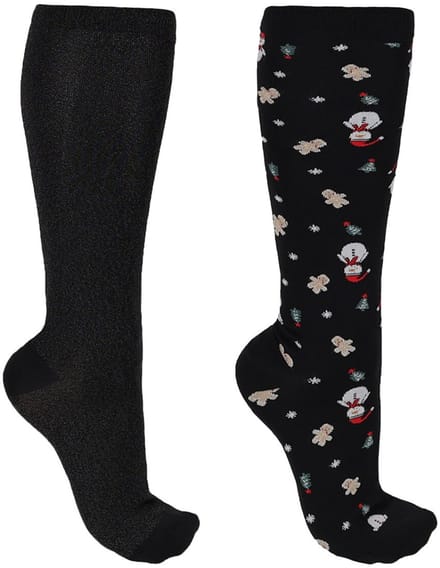 Qhp Paardrijsokken Qhp Kerst Snowman 2-pack Donkerblauw
