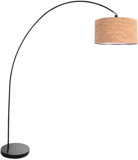 Solva 4345ZW booglamp - zwart met kurken kap Ø40 cm, moderne eigentijdse vloerlamp, Mexlite