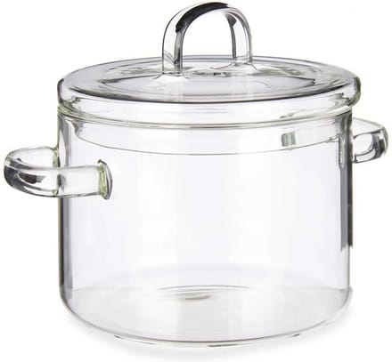 Vivalto Kookpan met deksel - borosilicaat glas - 1L - D14 x H19 cm - transparant