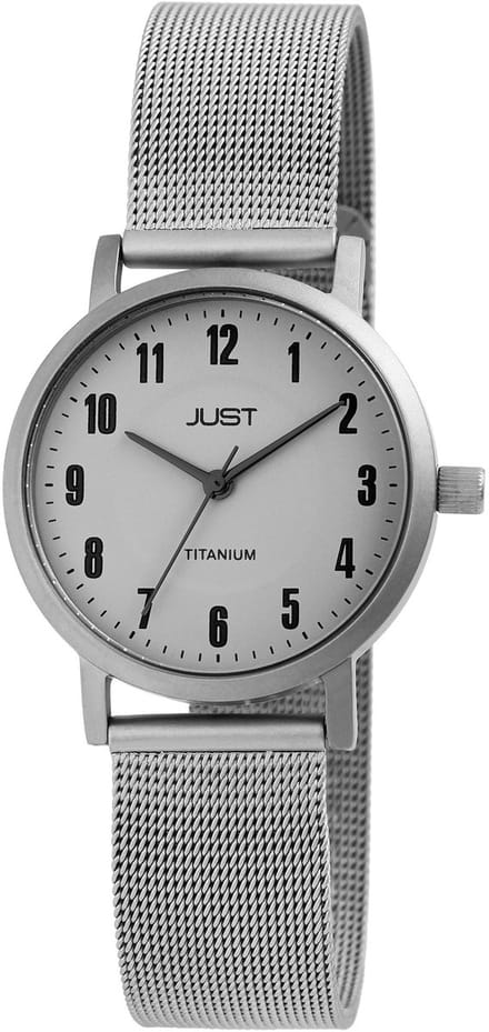 JUST Dameshorloge roestvrij staal met meshband en titanium kast