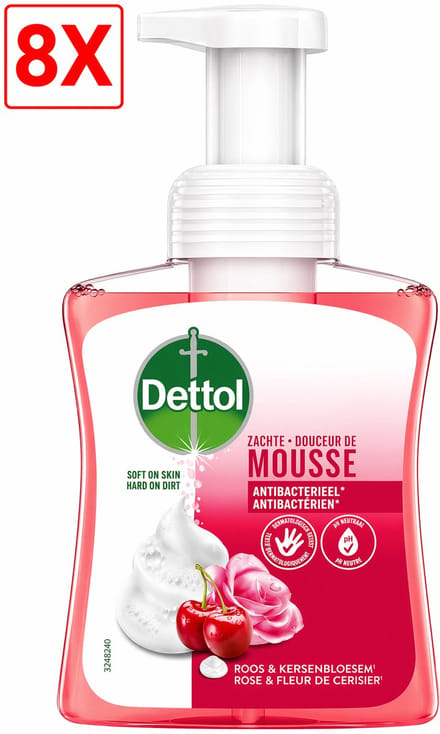8 x Dettol Handzeep Zachte Mousse - Antibacterieel - Roos & Kersenbloesem - 250 ml