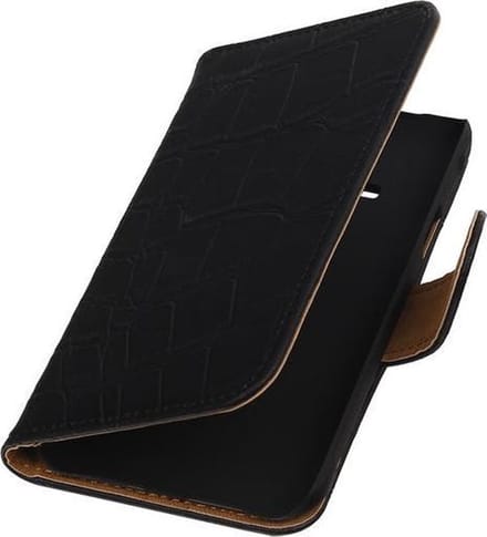 Samsung Galaxy J1 Ace - Krokodil Zwart Booktype Wallet Hoesje