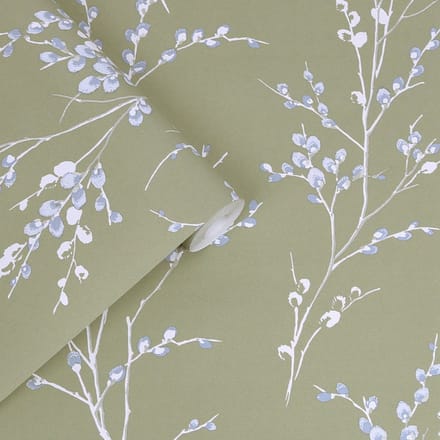 Laura Ashley Pussy Willow Behang - Planten - 10mx52cm - Groen