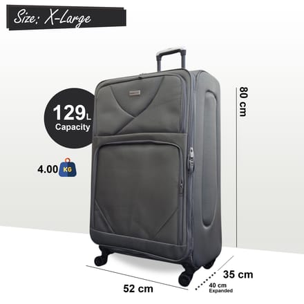 Softshell lichtgewicht grijs nylon 4-wiel reiskoffer Vakantie Extra Grote Koffer