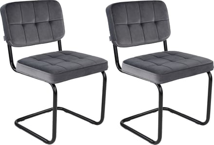 KICK® IVY Eetkamerstoelen – Set van 2 – Velvet – Buisframe – Donkergrijs