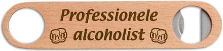Gegraveerde bieropener/flesopener met de tekst Professionele alcoholist