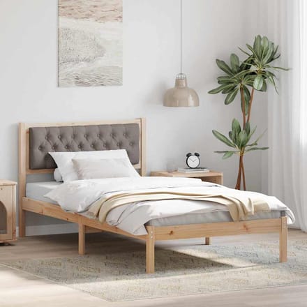 vidaXL - Bedframe - met - hoofdeinde - Taupe - 100 - x - 200 - cm - Massief - grenenhout