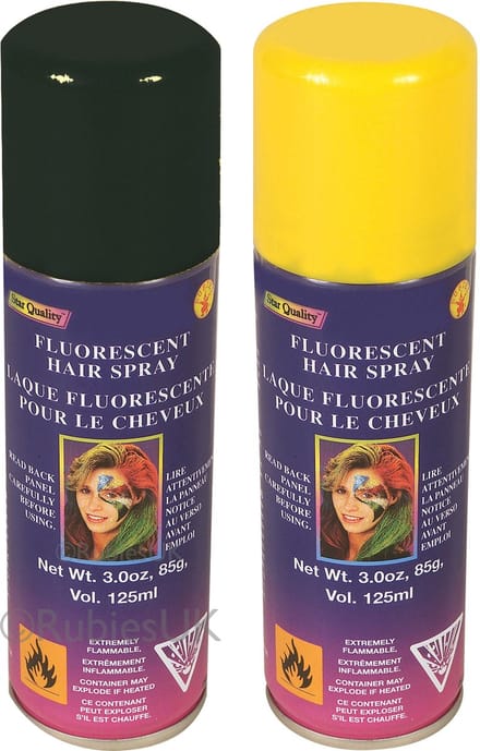 Haarverf/haarspray - 2x - geel/zwart - spuitbus - 125 ml - Carnaval/halloween
