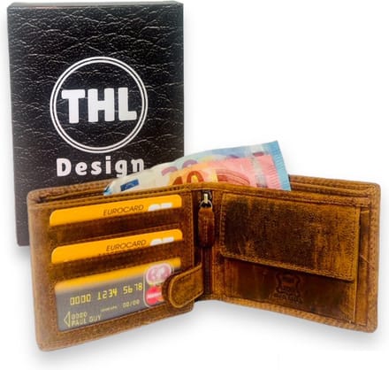 THL Design - Portemonnee Heren - Leren Billfold - Geschenkdoos - Mannen Cadeautjes - Vintage Leer Bruin