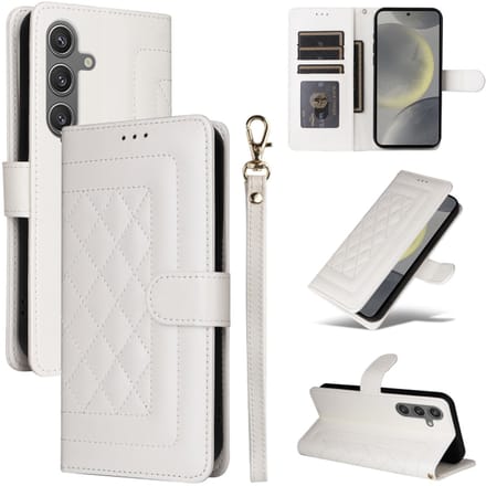 Voor Samsung Galaxy S24+ 5G Diamond Lattice lederen flip telefoonhoesje (wit)