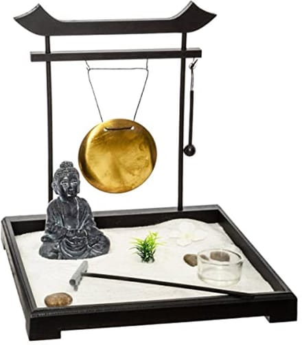 Boeddhagarten ZEN set met houten platform, gongslagen, windlichten en accessoires