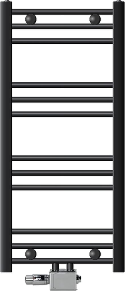 ECD Germany Badkamerradiator middenaansluiting 400x800 mm antraciet recht met thermostaat en aansluitset universele hoek en doorgang chroom - radiator handdoekverwarmer handdoekendroger