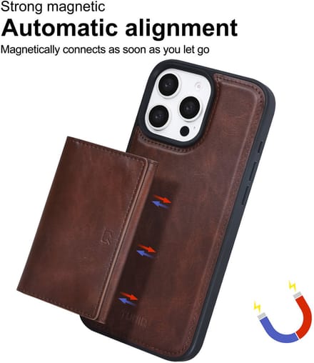 TUNIQ Back cover iPhone 16 Pro Max - Bruin - Afneembare pasjeshouder - Hybride design