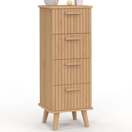Ladekast Juliette – 4 lades, 30 cm breed, hout eikenkleur met lattenontwerp