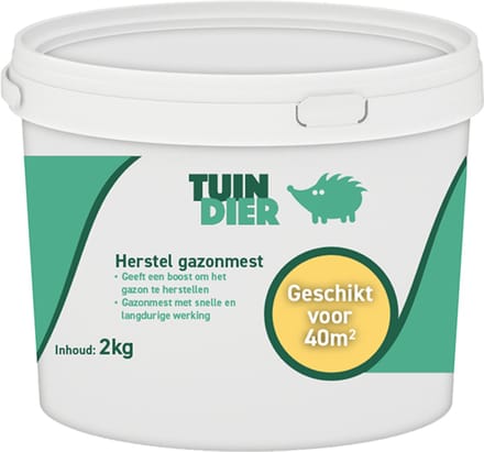 Herstel gazonmest | TUIN-DIER® | 100% natuurlijk | In handige bewaaremmer | 2.000 gram | 2 kilogram