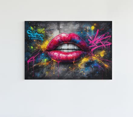 Canvas Schilderij Graffiti - Kleurrijke Lippen - 90x60x2 cm