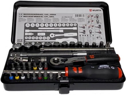 Dopsleutelset 34-delig - Gereedschapset Ratel - Klus Klussen - Multiprofiel Past Overal - 1/4 inch - Multicolor