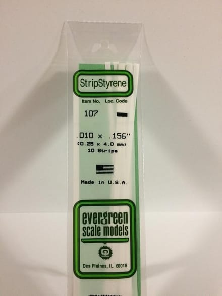 Evergreen Modelbouwdecoratie - 107 Strip 0,25mmX4mmX35cm - 10 stuks Styreen