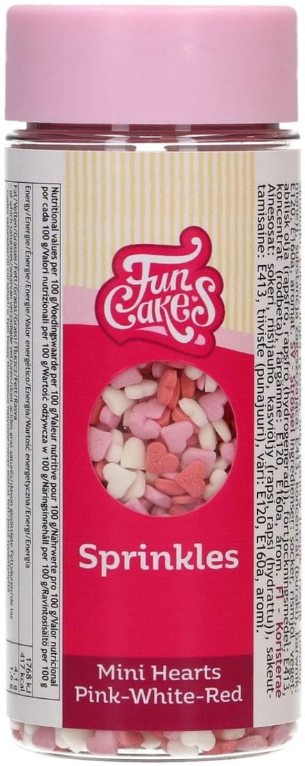 FunCakes Suikerdecoraties - Mini Hartjes Roze/Wit/Rood - 60g - Eetbare Taartdecoratie
