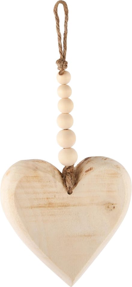 Dekoratief | Hanger hart m/parels, naturel, hout, 12x2x26cm | A245615