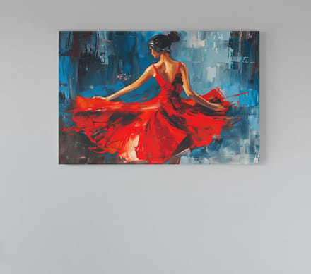 Canvas Schilderij - Vrouw in Rode Jurk - Kunst - Wall Art - 90x60x2 cm
