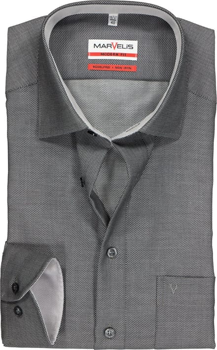 MARVELIS modern fit overhemd - zwart structuur (contrast) - Strijkvrij - Boordmaat: 40 (EU maat: M)