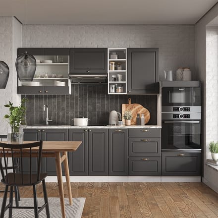 Vicco Fame-Line Complete keukeneenheid – 280 cm, WB Marmer Antraciet-Goud/Wit