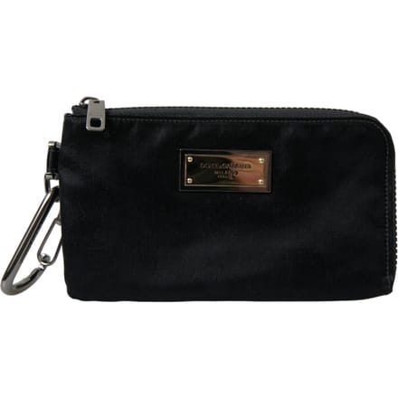 Zwarte Nylon Logo Plaque Sleutelhanger Pouch Clutch Tassen