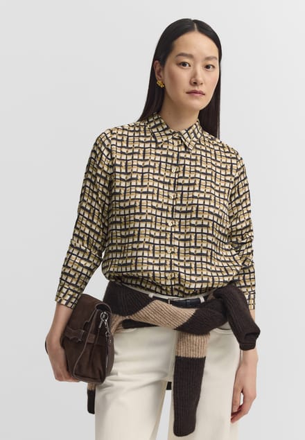 Bugatti Damen Blouse van viscose met overhemdkraag en grafisch patroon