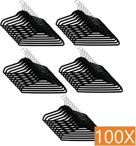 Kledinghangerset 100 stuks - Non slip kledinghangers - Fluweel zwart