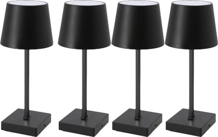 LED Tafellamp - 4 Stuks - Zwart - USB Oplaadbaar - Draadloos - Touch Schakelaar - Aluminium - Dimbaar - Industrieel