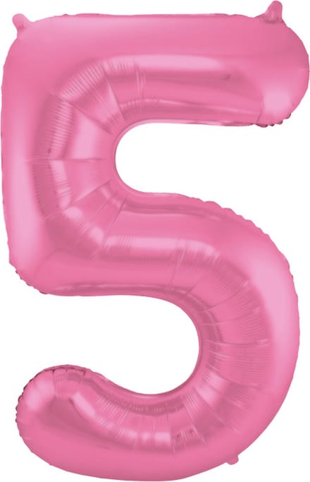 Folat - Folieballon Cijfer 5 Roze Metallic Mat - 86 cm