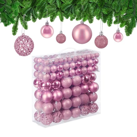 kerstballen - set van 150 - mat - glanzend - glitters - plastic - ∅ 3, 4, 6 cm - roze